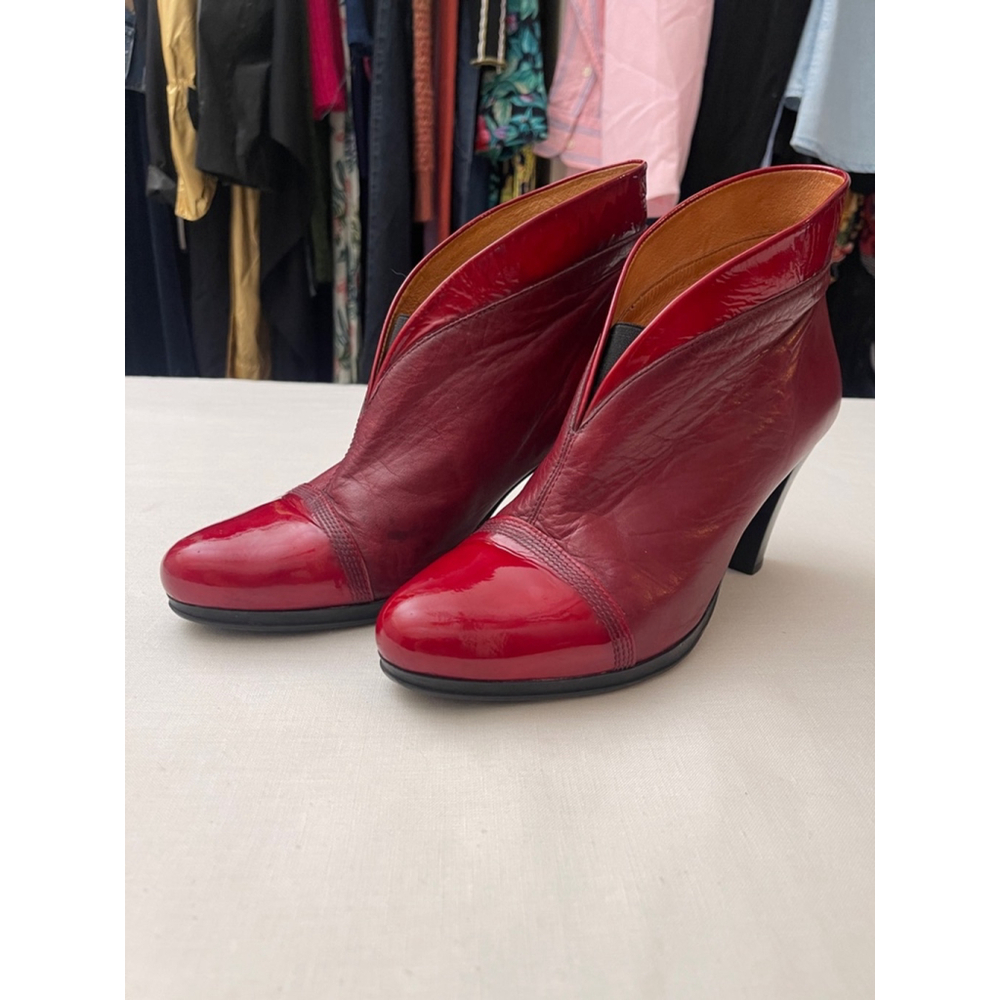 Women's Hispanitas Red Leather Ankle Boots Size 41 EU